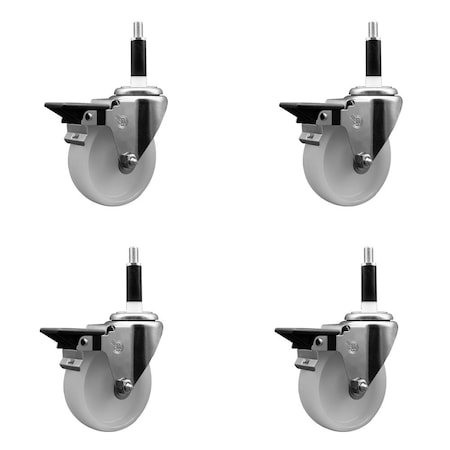 Service Caster 4'' Nylon Swivel 7/8'' Expanding Stem Caster Set with Brake, 4PK SCC-EX20S414-NYS-PLB-78-4